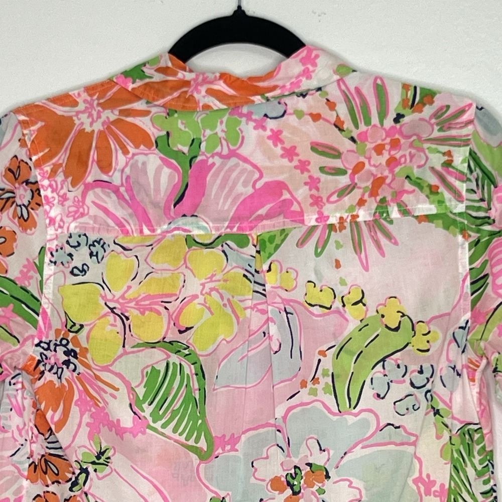 LILLY PULITZER Target Nosey Posey Floral Button up Blouse Tab Sleeve Size Sz S - Picture 6 of 9